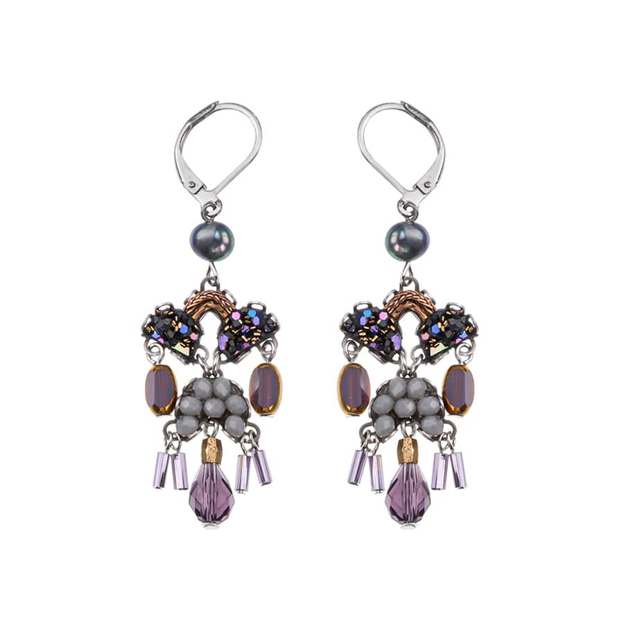 Dangle earrings on a french clasp using beads, wire cord details and dangle pieces