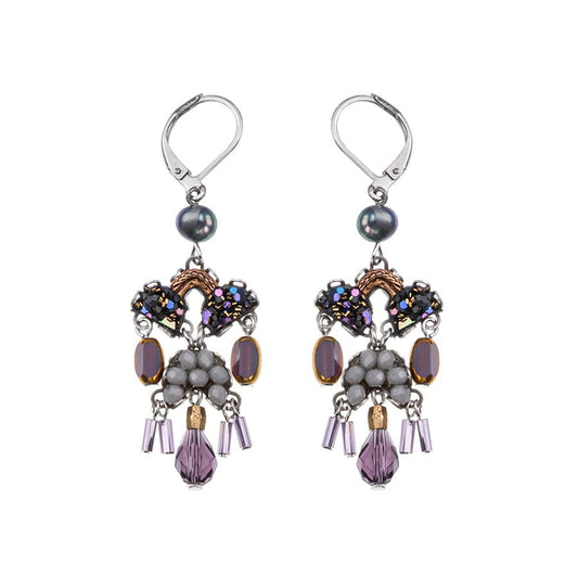 Dangle earrings on a french clasp using beads, wire cord details and dangle pieces