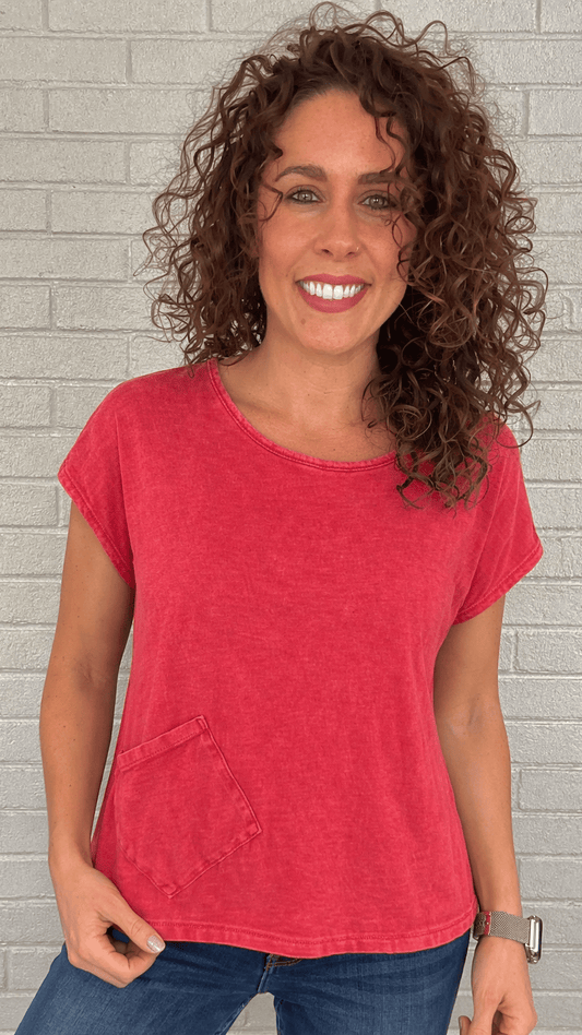 Cotton Lani Tees Cotton Lani Mineral Wash Cap Sleeve Hi-Low Pocket Tee - Multiple Colors 36137694 Cotton Lani Mineral Wash Cap Sleeve Hi-Low Pocket Tee - Multiple Colors