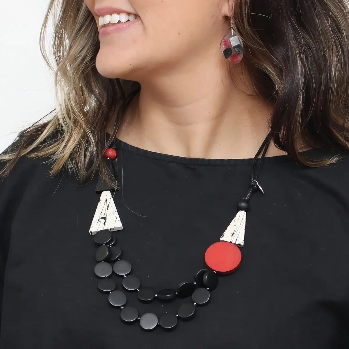 Sylca Designs Necklaces Sylca Black and Red Scarlett Multi-Strand Art Necklace Sylca Black and Red Scarlett Multi-Strand Art Necklace
