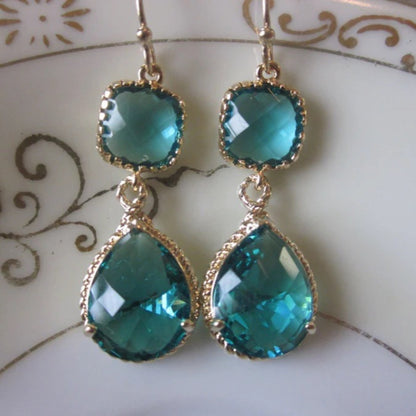 Laalee Jewelry Blue Sea Green Gold Earrings