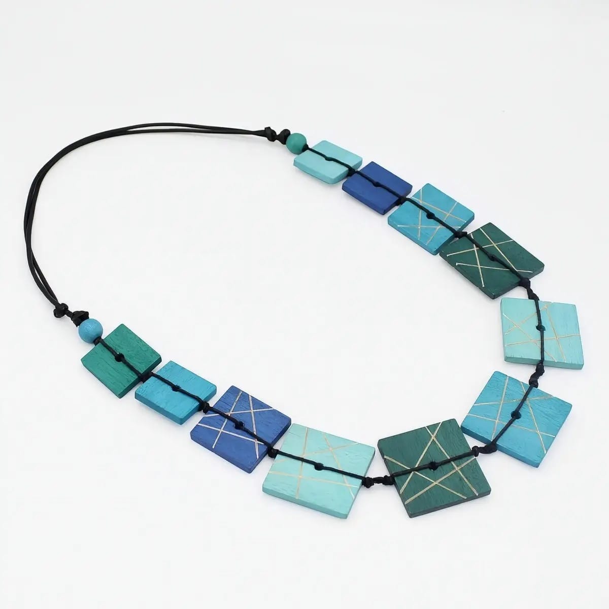 Sylca Designs Necklaces Sylca Blue Wooden Mosaic Necklace Sylca Blue Wooden Mosaic Necklace