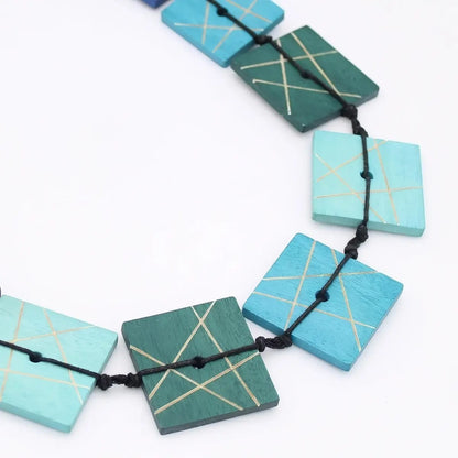 Sylca Designs Necklaces Sylca Blue Wooden Mosaic Necklace Sylca Blue Wooden Mosaic Necklace