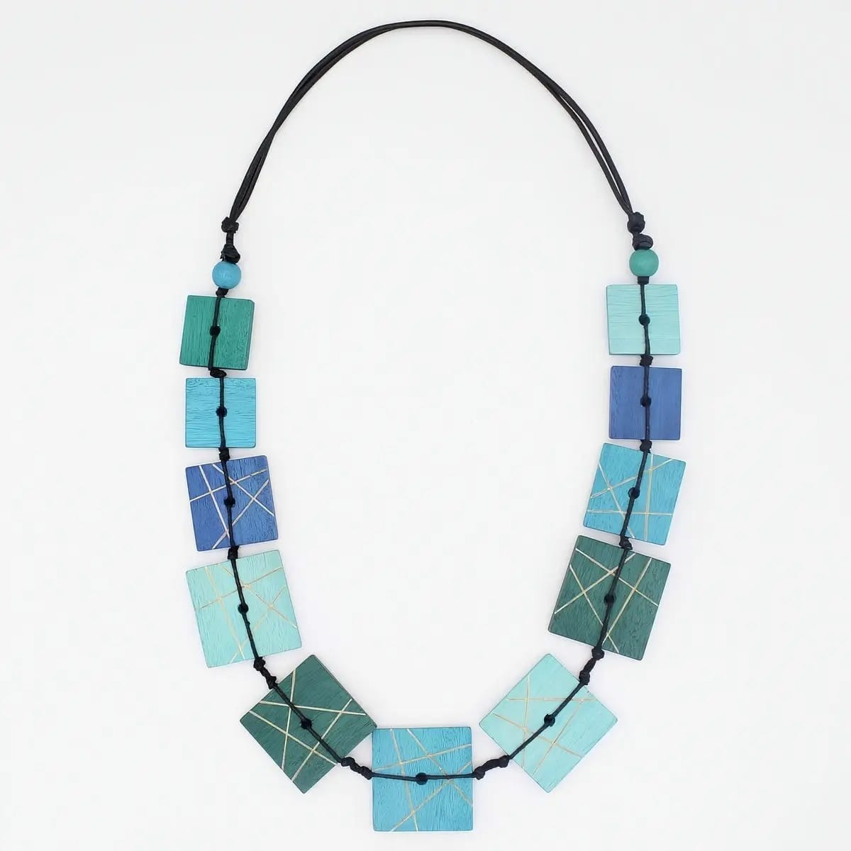 Sylca Designs Necklaces Sylca Blue Wooden Mosaic Necklace Sylca Blue Wooden Mosaic Necklace