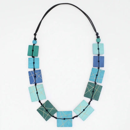 Sylca Designs Necklaces Sylca Blue Wooden Mosaic Necklace Sylca Blue Wooden Mosaic Necklace