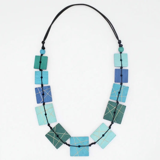 Sylca Designs Necklaces Sylca Blue Wooden Mosaic Necklace Sylca Blue Wooden Mosaic Necklace