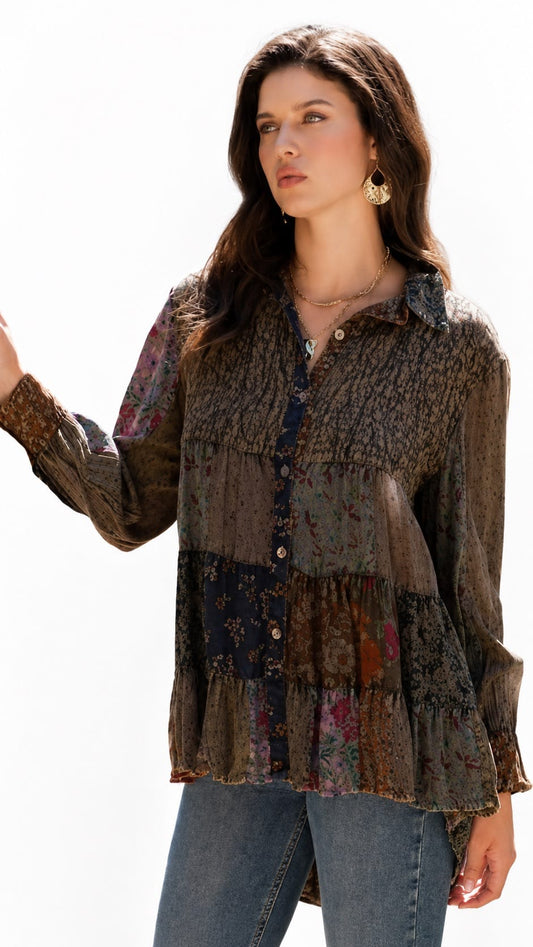 Young Threads Blouses Boho Quilted Embroidered Tiered Shirt 35839966 Boho Quilted Embroidered Tiered Shirt