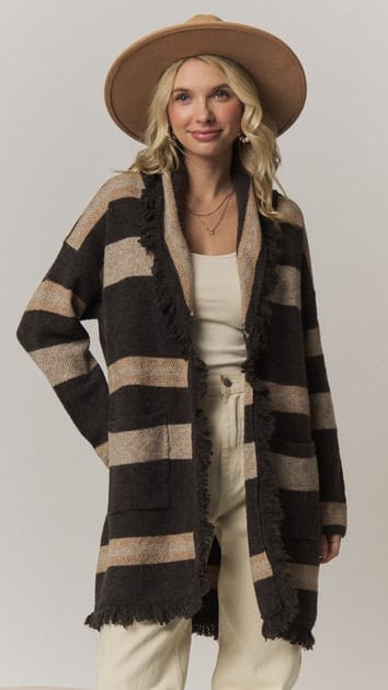 Madelyn Cardigans Boho Striped Fringe Long Cardigan Boho Striped Fringe Long Cardigan