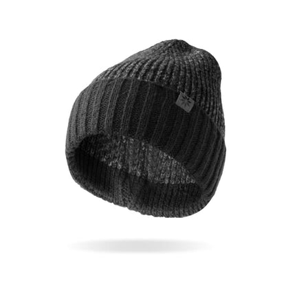black and grey beanie on a white background