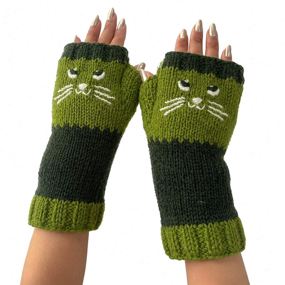 Yak & Yeti Gloves Cat Face Color Block Embroidered Fingerless Gloves - Multiple Colors 04401374 Cat Face Color Block Embroidered Fingerless Gloves - Multiple Colors
