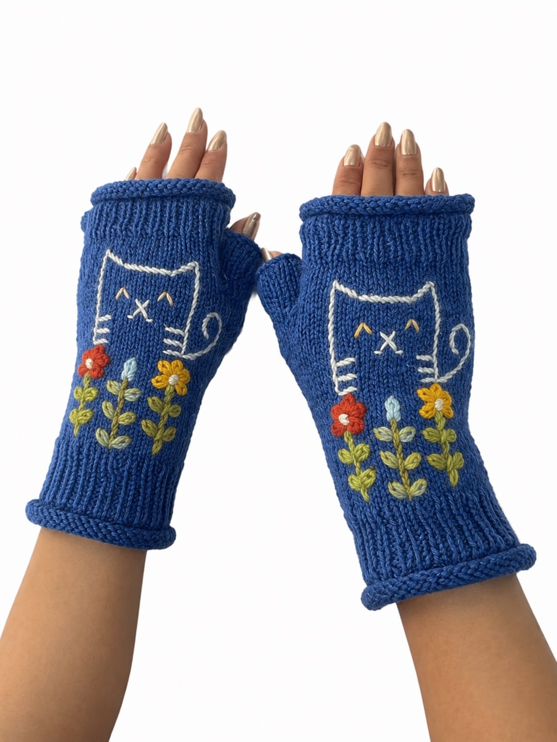 Yak & Yeti Gloves Cat Floral Embroidered Fingerless Gloves - Multiple Colors 06818270 Cat Floral Embroidered Fingerless Gloves - Multiple Colors