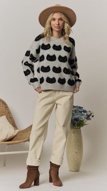 Madelyn Sweaters Cat Face Knit Sweater Cat Face Knit Sweater