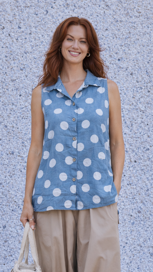 Avvolto Sleeveless Polka Dot Top