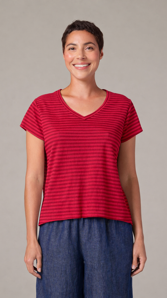 Cut Loose Cotton/Linen Short Sleeve V-Neck Crop Tee - Multiple Colors