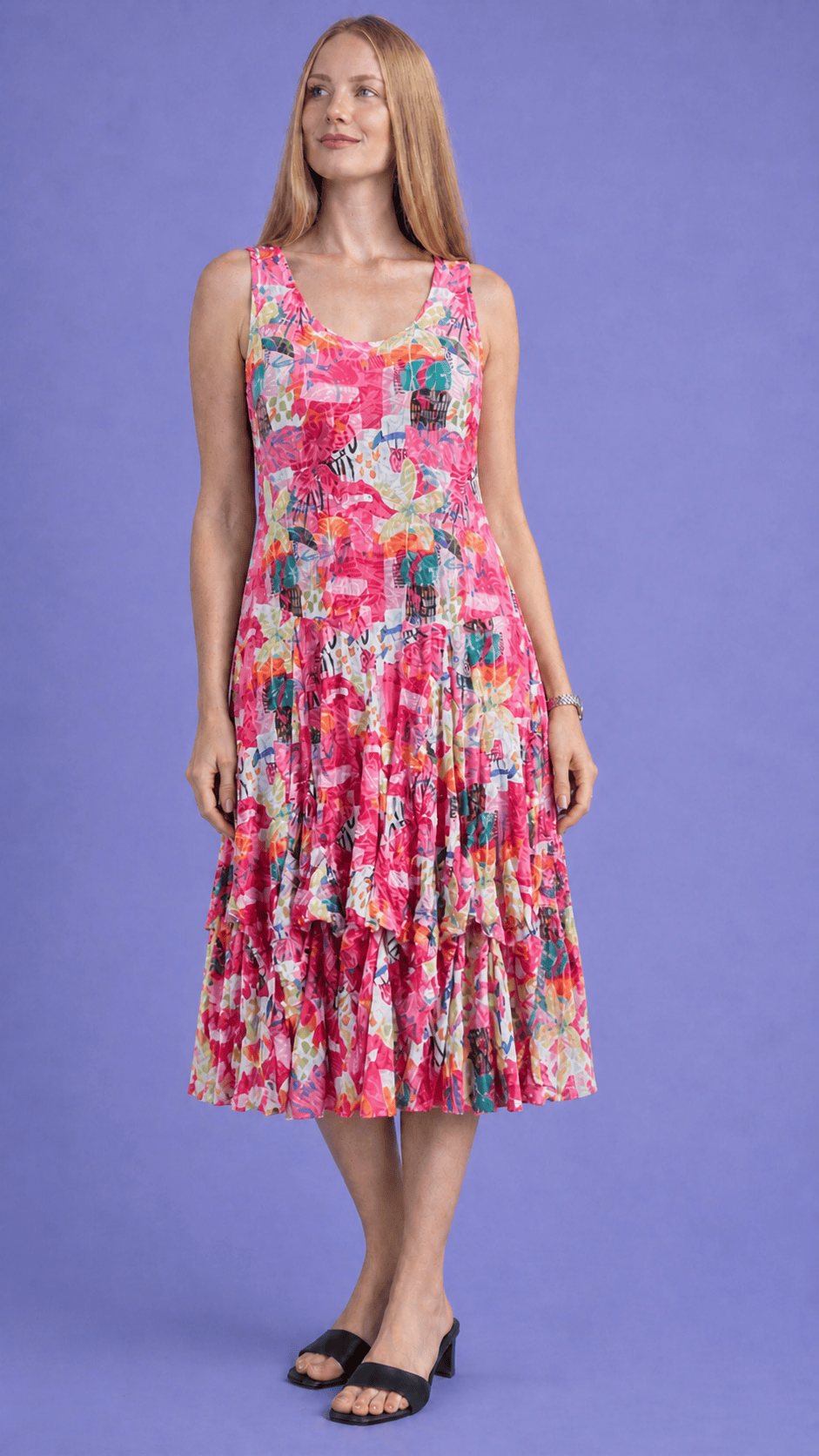 Shana Apparel Crinkle Long Bubble Tank Dress