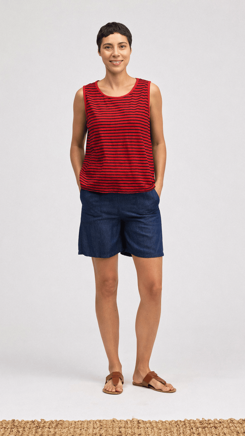 Cut Loose Tanks Cut Loose Cotton/Linen Navy Stripe Sleeveless Tee - Multiple Colors 27957726 Cut Loose Cotton/Linen Navy Stripe Sleeveless Tee - Multiple Colors