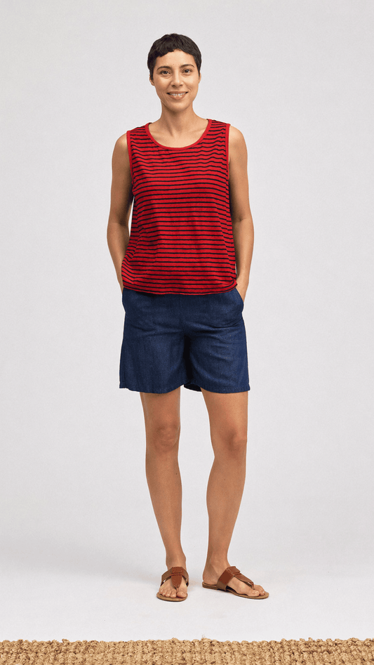 Cut Loose Tanks Cut Loose Cotton/Linen Navy Stripe Sleeveless Tee - Multiple Colors 27957726 Cut Loose Cotton/Linen Navy Stripe Sleeveless Tee - Multiple Colors