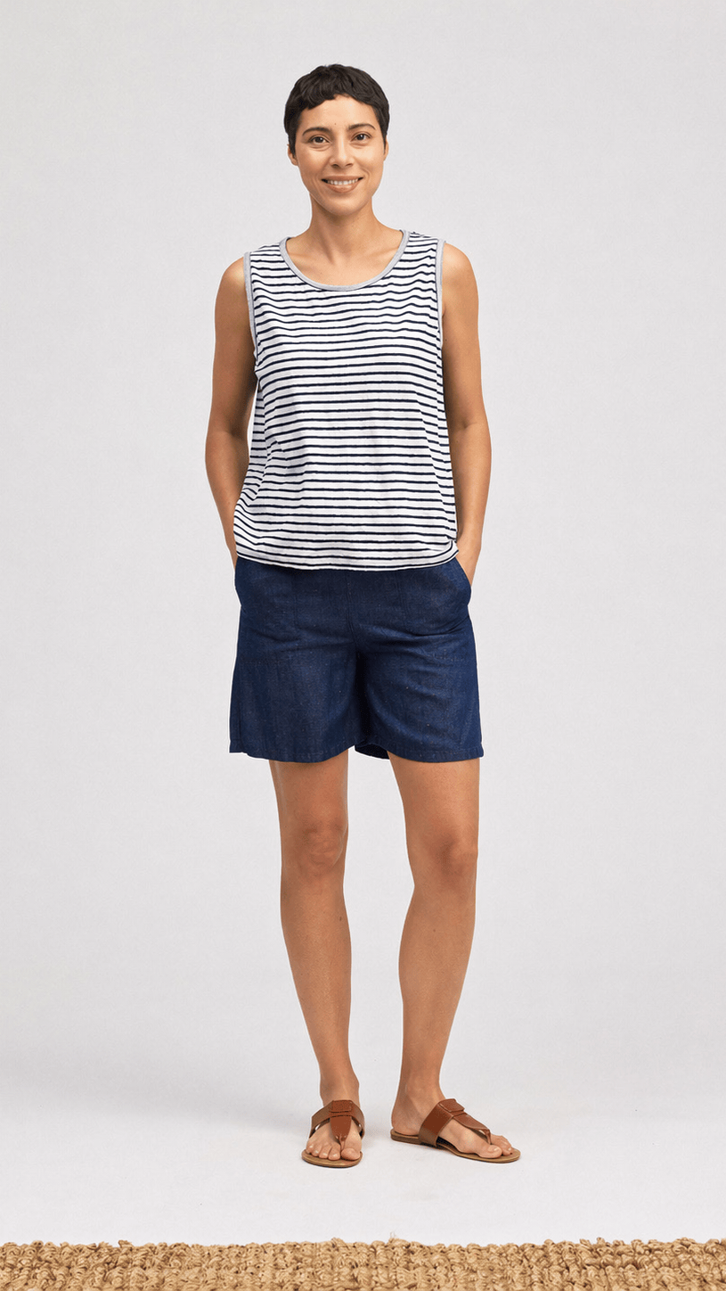Cut Loose Tanks Cut Loose Cotton/Linen Navy Stripe Sleeveless Tee - Multiple Colors 39873502 Cut Loose Cotton/Linen Navy Stripe Sleeveless Tee - Multiple Colors