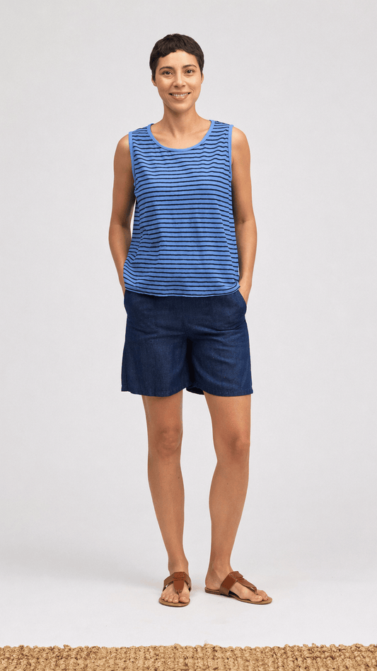 Cut Loose Tanks Cut Loose Cotton/Linen Navy Stripe Sleeveless Tee - Multiple Colors 39906270 Cut Loose Cotton/Linen Navy Stripe Sleeveless Tee - Multiple Colors