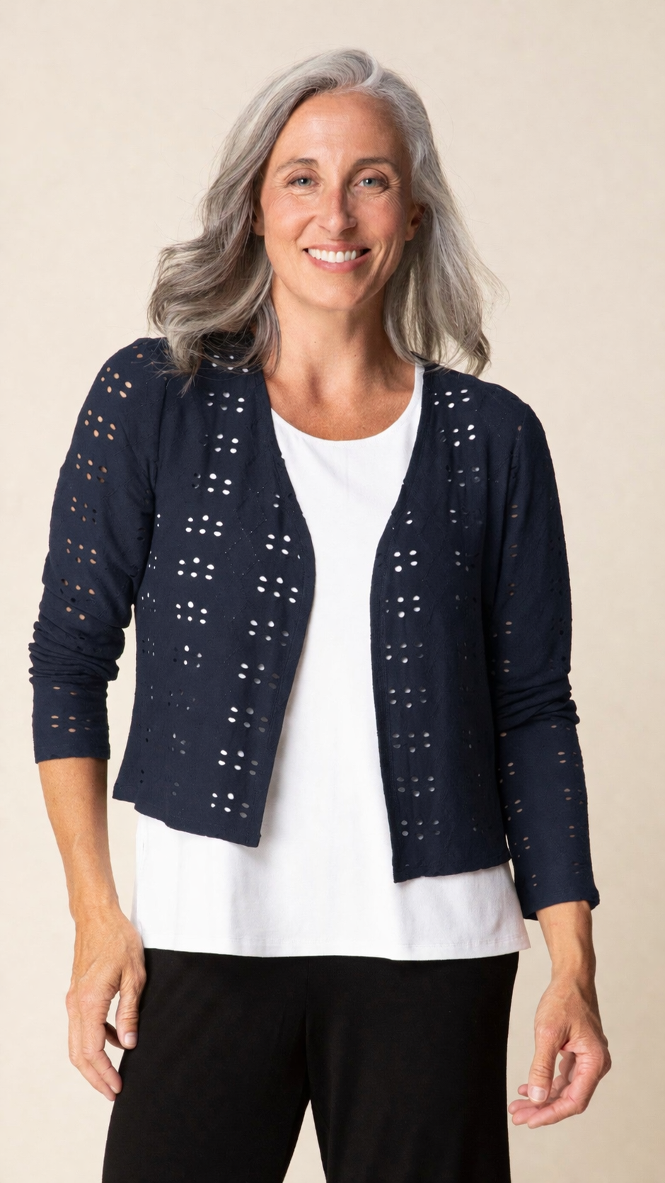 Habitat Eyelet Blooms Open Front Jacket - Multiple Colors