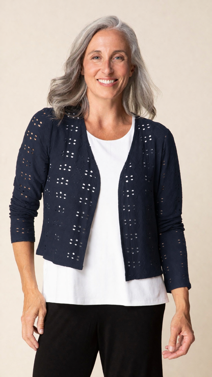 Habitat Eyelet Blooms Open Front Jacket - Multiple Colors