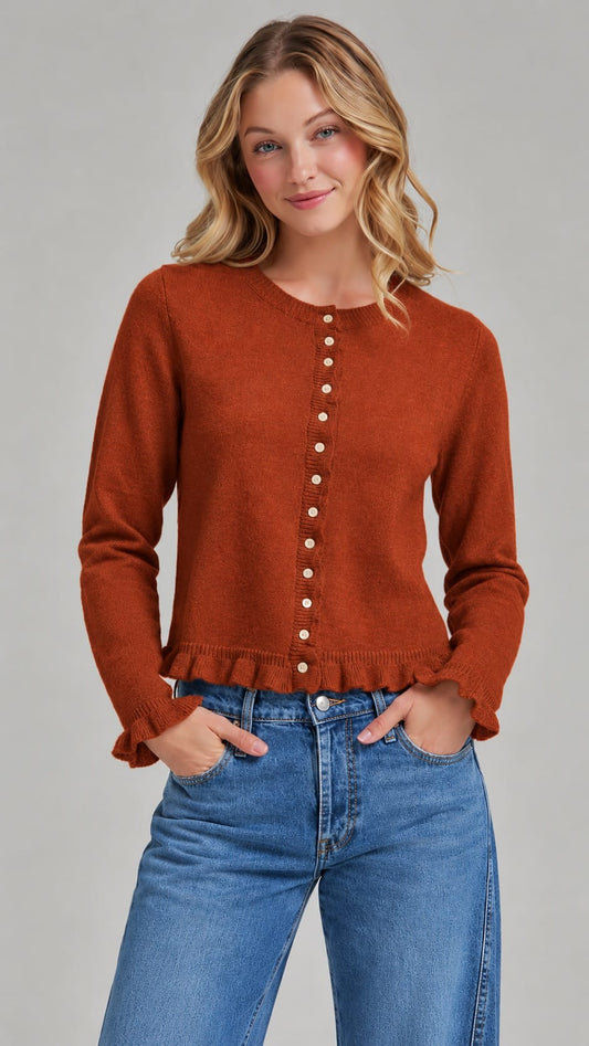 BON Sweaters Classic Button Down Ruffled Cardigan - Multiple Colors Classic Button Down Ruffled Cardigan - Multiple Colors