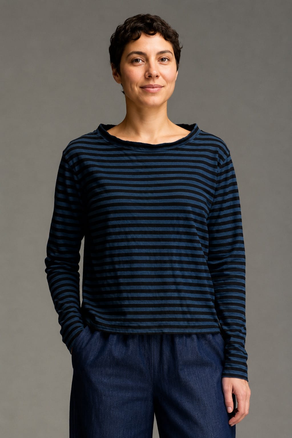 Cut Loose Tops Cut Loose Black Stripe Boxy Mock Neck Top - Multiple Colors 18667486 Cut Loose Black Stripe Boxy Mock Neck Top - Multiple Colors