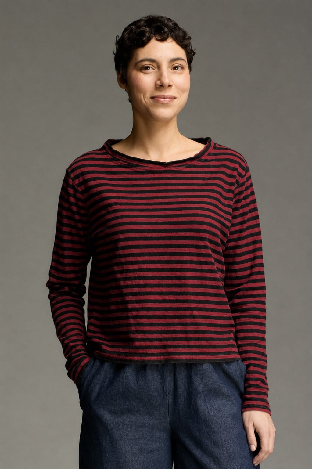 Cut Loose Tops Cut Loose Black Stripe Boxy Mock Neck Top - Multiple Colors 18733022 Cut Loose Black Stripe Boxy Mock Neck Top - Multiple Colors