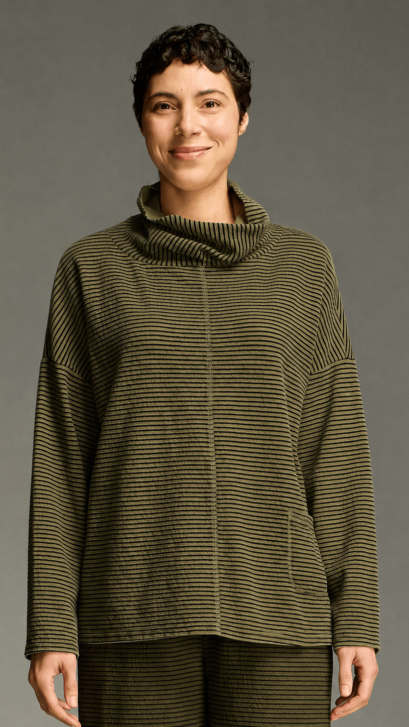 Cut Loose Tops Cut Loose Black Stripe Doublecloth Funnel Pullover - Multiple Colors Cut Loose Black Stripe Doublecloth Funnel Pullover - Multiple Colors