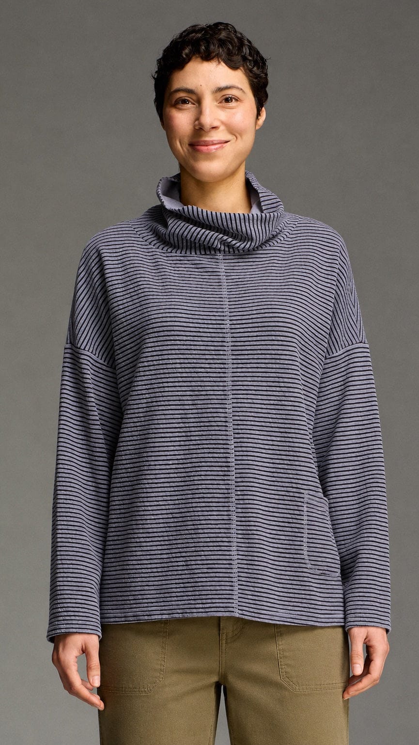 Cut Loose Tops Cut Loose Black Stripe Doublecloth Funnel Pullover - Multiple Colors Cut Loose Black Stripe Doublecloth Funnel Pullover - Multiple Colors