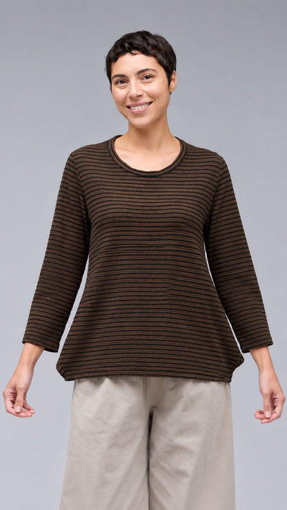 Cut Loose Tops Cut Loose Black Stripe Doublecloth Side Vent Crew Top Cut Loose Black Stripe Doublecloth Side Vent Crew Top