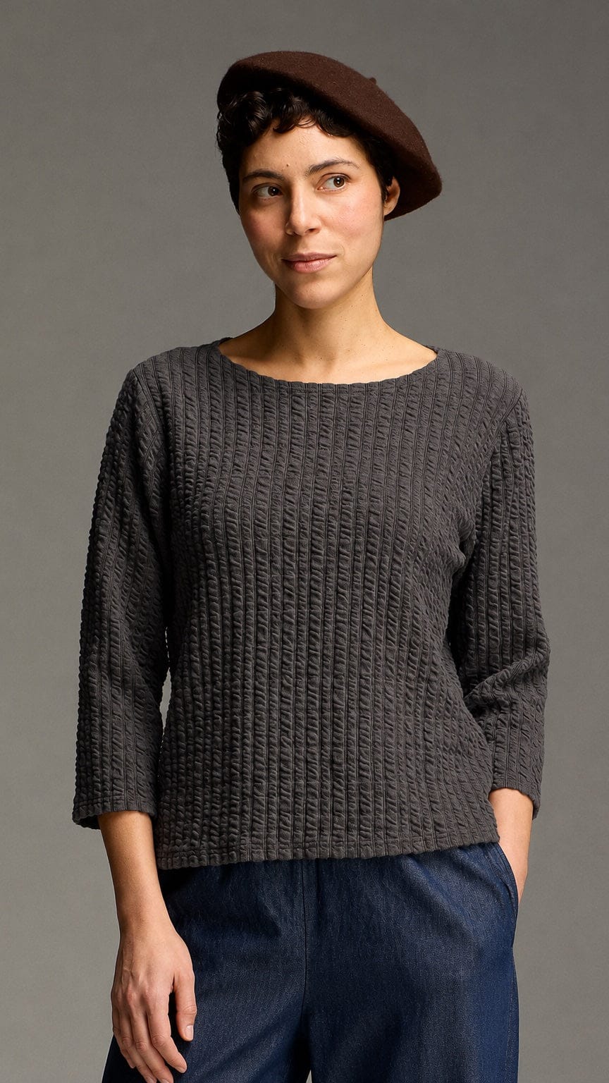 Cut Loose Tees Cut Loose Textured Stripe 3/4 Sleeve Boatneck Tee - Multiple Colors Cut Loose Textured Stripe 3/4 Sleeve Boatneck Tee - Multiple Colors