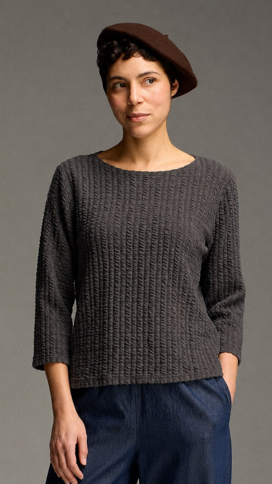 Cut Loose Tees Cut Loose Textured Stripe 3/4 Sleeve Boatneck Tee - Multiple Colors Cut Loose Textured Stripe 3/4 Sleeve Boatneck Tee - Multiple Colors