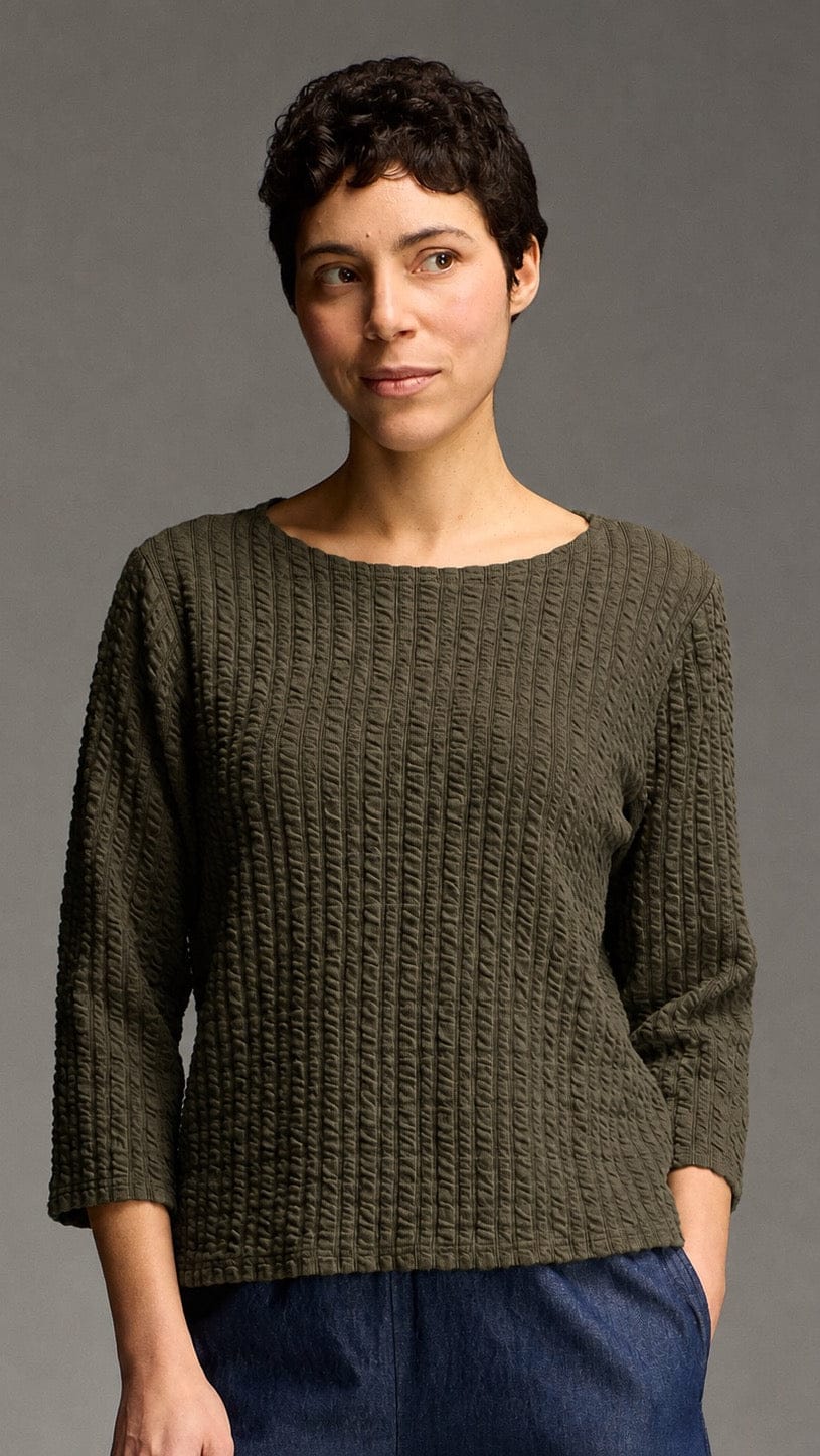 Cut Loose Tees Cut Loose Textured Stripe 3/4 Sleeve Boatneck Tee - Multiple Colors Cut Loose Textured Stripe 3/4 Sleeve Boatneck Tee - Multiple Colors