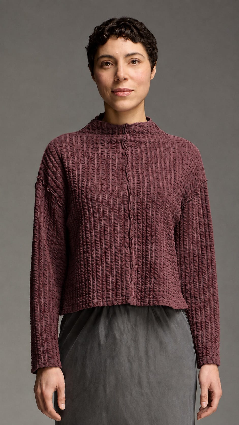 Cut Loose Tops Cut Loose Textured Stripe Funnel Pullover Top - Multiple Colors Cut Loose Textured Stripe Funnel Pullover Top - Multiple Colors