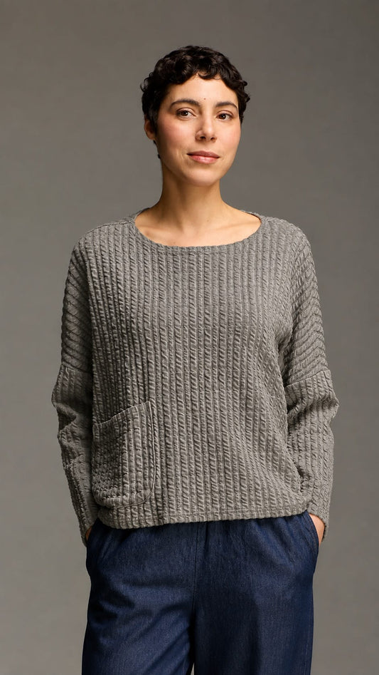 Cut Loose Tops Cut Loose Textured Stripe One Size Pocket Pullover - Multiple Colors Cut Loose Textured Stripe One Size Pocket Pullover - Multiple Colors