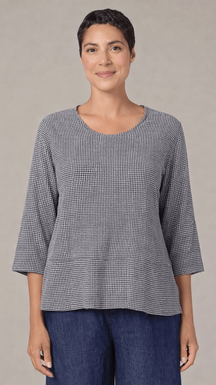 Cut Loose Tops Cut Loose Crinkle Check V-Neck Vent Top 71991006 Cut Loose Crinkle Check V-Neck Vent Top