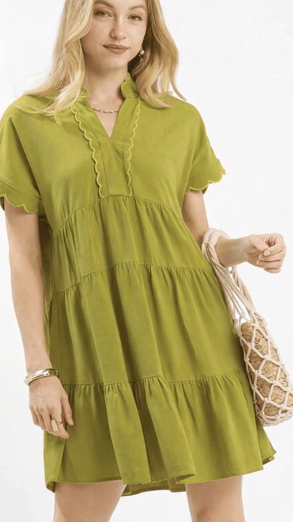 Umgee Dresses Umgee V-Neck Ruffled Tiered Dress 02693854 Umgee V-Neck Ruffled Tiered Dress
