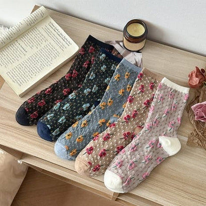 Funkyrel Limited Socks Dotted Garden Floral Crew Socks - Multiple Colors Dotted Garden Floral Crew Socks - Multiple Colors