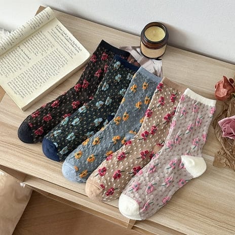 Funkyrel Limited Socks Dotted Garden Floral Crew Socks - Multiple Colors Dotted Garden Floral Crew Socks - Multiple Colors