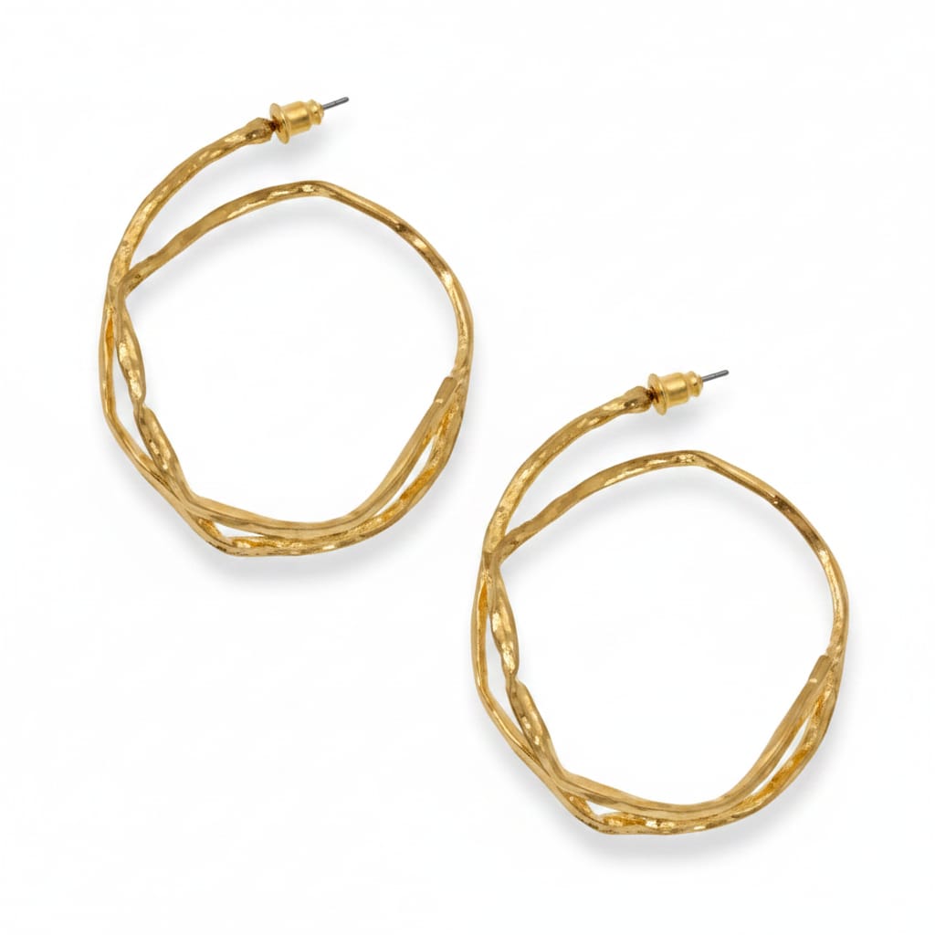 Joy Susan Earrings Hammered Double Hoop Post Earrings - Multiple Metals Hammered Double Hoop Post Earrings - Multiple Metals