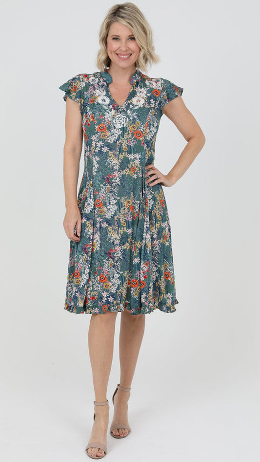 Embroidered Cap Sleeve Dress