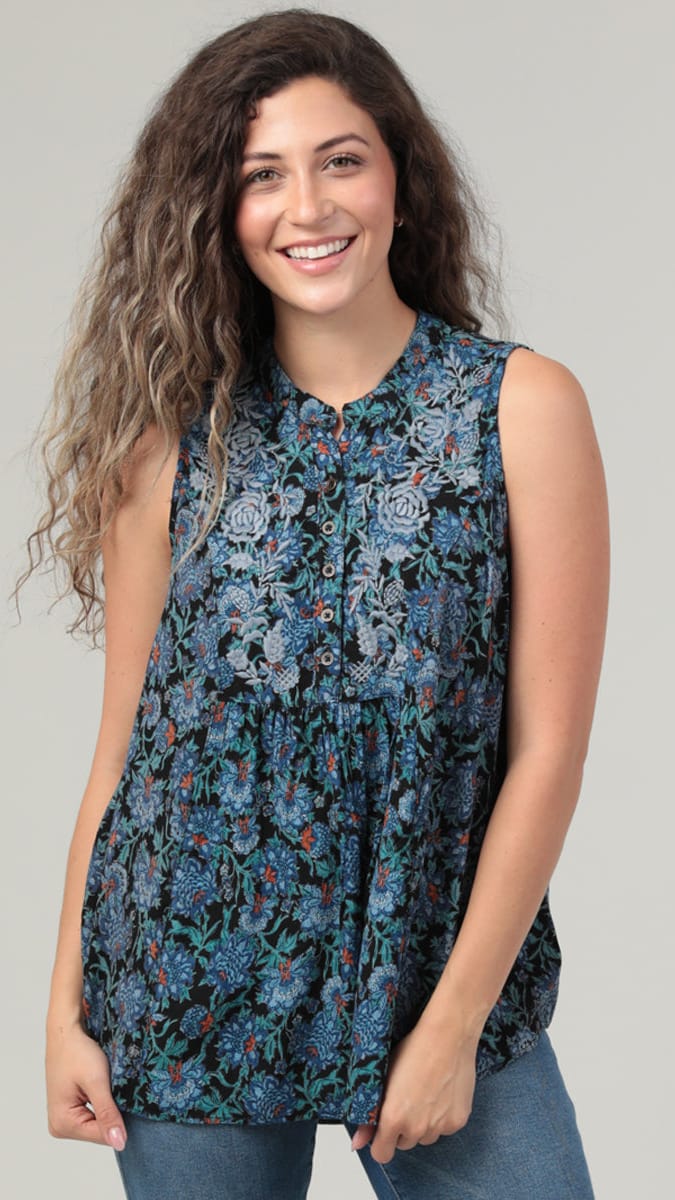 Lola P. Tanks Notch Neck Printed Sleeveless Top Notch Neck Printed Sleeveless Top