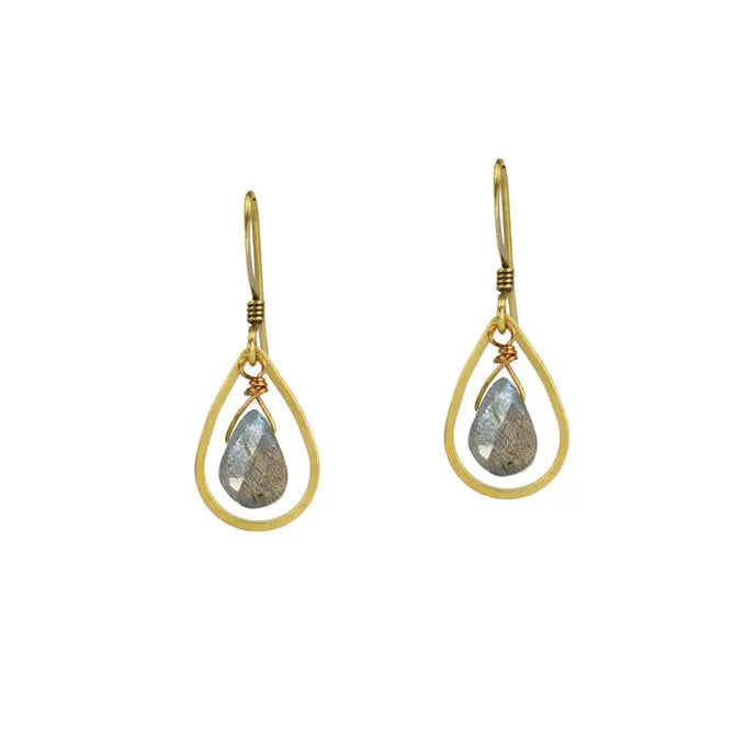 Edgy Petal Labradorite Golden Teardrop Earrings