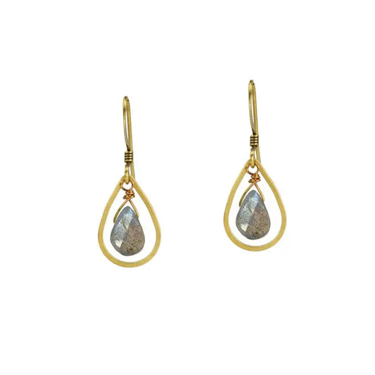Edgy Petal Labradorite Golden Teardrop Earrings