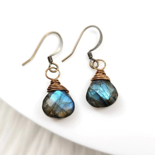 Edgy Petal Labradorite Wire Wrap Earrings