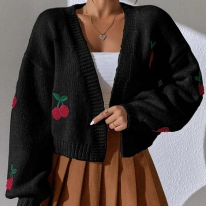 UZ Store Cardigans Embroidered Cherry Crop Cardigan 64235486 Embroidered Cherry Crop Cardigan