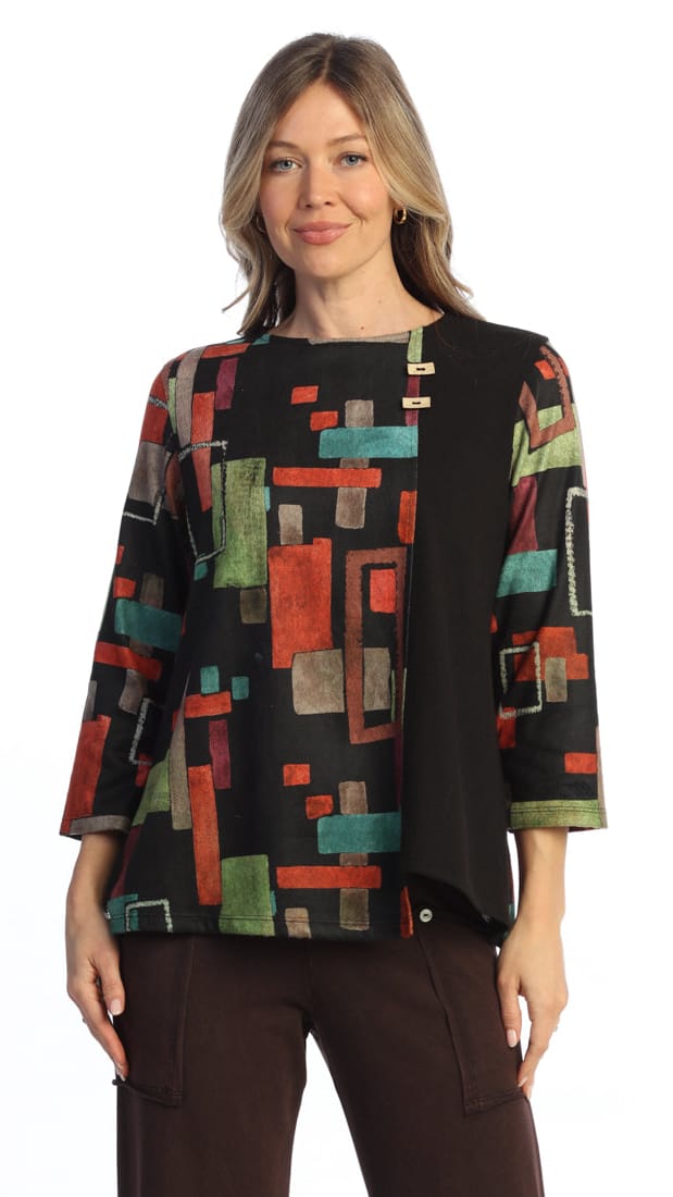 Jess & Jane Tunics Jess & Jane French Brushed Tunic with Button Accents 10654430 Jess & Jane French Brushed Tunic with Button Accents