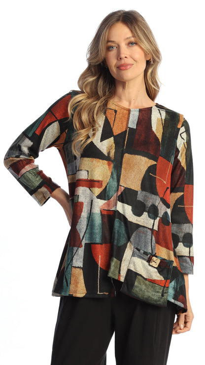 Jess & Jane French Brushed Patch Pocket Tunic - Multiple Prints