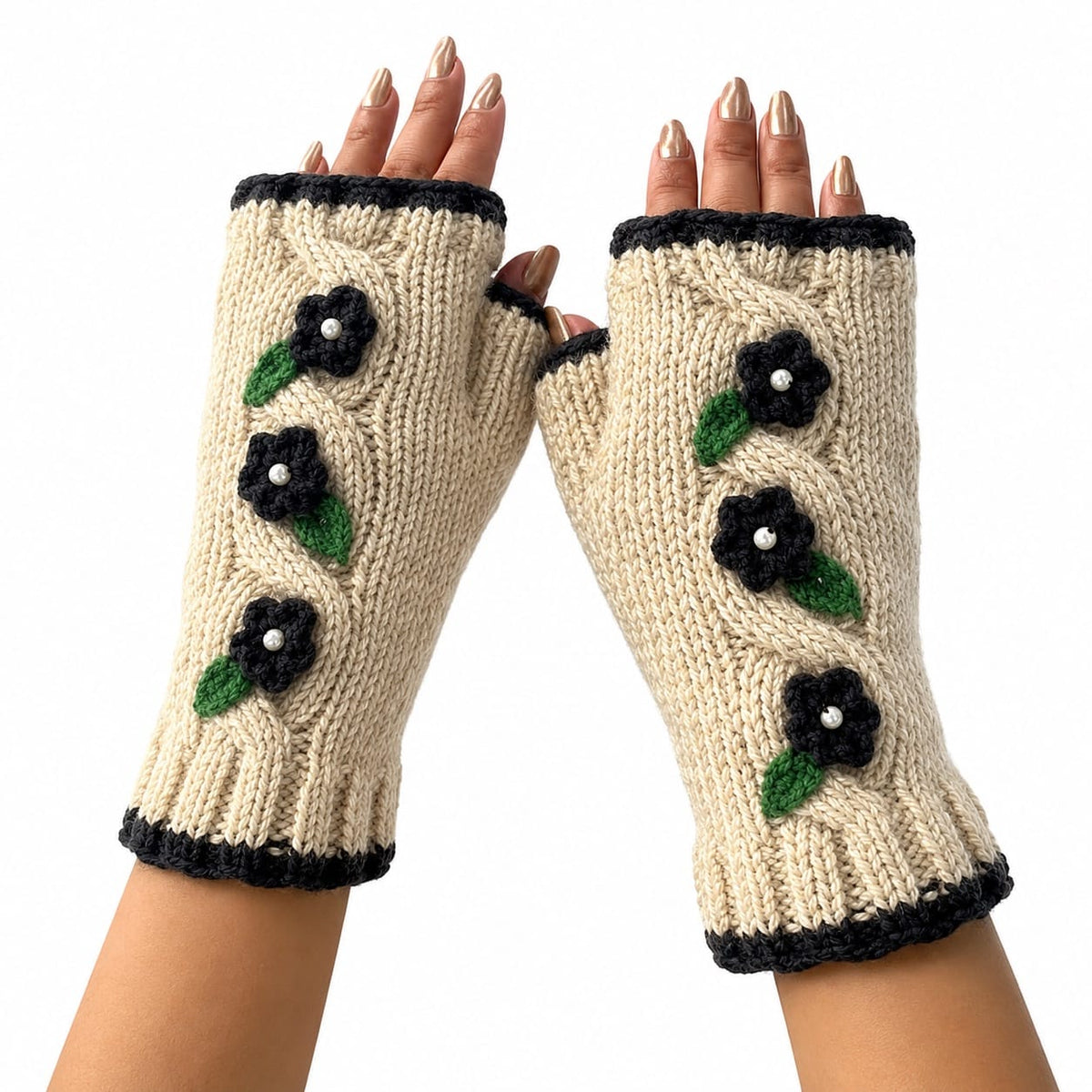 Yak & Yeti Gloves Floral & Leaf Embroidered Fingerless Gloves - Multiple Colors 66914782 Floral & Leaf Embroidered Fingerless Gloves - Multiple Colors
